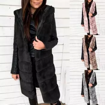 Женский жилет из искусственного меха, жилет без рукавов, утепленная куртка, пальто, верхняя одежда S серый