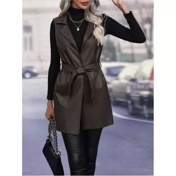 Женский жилет из искусственной кожи на весну и осень, однотонный, безрукавка, в стиле Pure Color Temperament 2XL чёрный