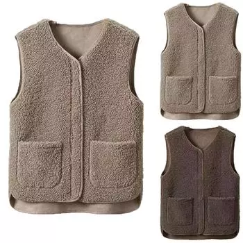 Женский жилет из овечьей шерсти Pellet Fleece Модный жилет из овечьей шерсти Жилеты XXXL коричневый