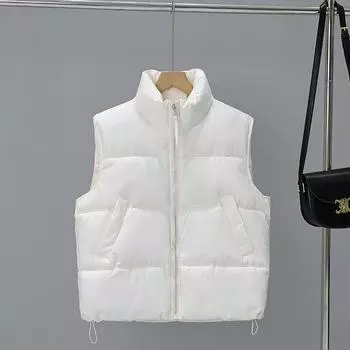 Женский жилет из плотного хлопка с воротником-стойкой, модный повседневный свободный и универсальный пиджак с плечами на осень и зиму M чёрный