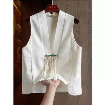 Женский жилет китайского дизайна на весну и осень, жаккардовый винтажный топ с V-образным вырезом и пуговицами 3XL белый