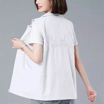 Женский жилет, куртка, летний, без рукавов, жилет, пальто, летний, тонкий, хлопковый топ, короткая куртка для защиты от солнца 4XL белый