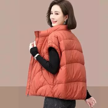 Женский жилет, куртка-пуховик, повседневная парка, круглый вырез, жилет из хлопка, свободный крой, тонкий, женский, теплый, зимняя одежда, топ XXL оранжевый