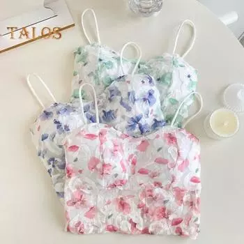 Женский жилет на бретельках, сексуальный топ без рукавов с вышивкой, кружевной спинкой и цветочным узором, топы на бретелях в стиле с подтяжками светло-зеленый