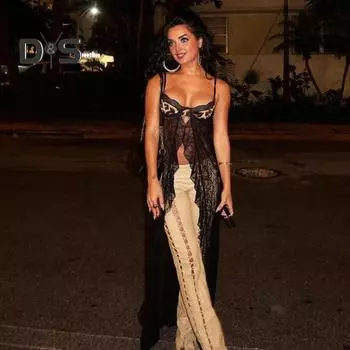 Женский жилет на бретелях, дизайн на бретельках, бюстгальтер с открытой спиной и леопардовым принтом, прозрачная кружевная бретелька с подолом S чёрный