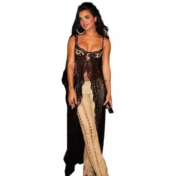 Женский жилет на бретелях, дизайн на бретельках, бюстгальтер с открытой спиной и леопардовым принтом, прозрачная кружевная бретелька с подолом S чёрный