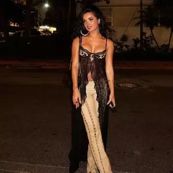 Женский жилет на бретелях, дизайн на бретельках, бюстгальтер с открытой спиной и леопардовым принтом, прозрачная кружевная бретелька с подолом S чёрный