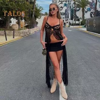 Женский жилет на бретелях, дизайн на бретельках, бюстгальтер с открытой спиной и леопардовым принтом, прозрачная кружевная бретелька с подолом S чёрный