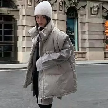 Женский жилет на молнии для офиса, свободный толстый теплый жилет с подкладкой, зимний пуховый хлопковый жакет без рукавов M белый