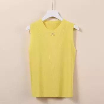 Женский жилет на подтяжках с круглым вырезом на весну и лето, новый стиль, вязаные топы без рукавов снизу L