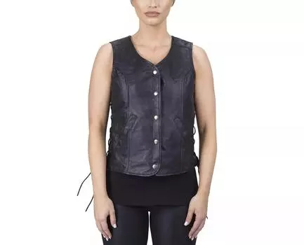 Женский жилет на пуговицах, куртка, пальто, черная кожа ягненка, вестерн, классика XS чёрный