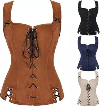 Женский жилет на шнуровке Renaissance Vinatge с квадратным вырезом без рукавов в средневековом стиле Slim Fit Solid Top Halloween Cosplay Top XXXL чёрный