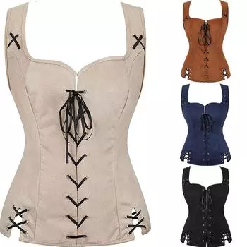 Женский жилет на шнуровке Renaissance Vinatge с квадратным вырезом без рукавов в средневековом стиле Slim Fit Solid Top Halloween Cosplay Top XXXL чёрный