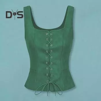 Женский жилет на шнуровке Ренессанс Vinatge с квадратным вырезом без рукавов Средневековый приталенный однотонный топ для косплея на Хэллоуин XL кофейный