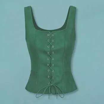 Женский жилет на шнуровке Ренессанс Vinatge с квадратным вырезом без рукавов Средневековый приталенный однотонный топ для косплея на Хэллоуин S кофейный