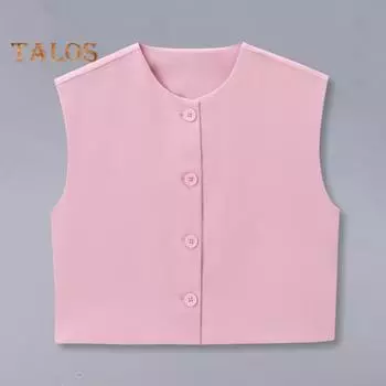 Женский жилет однобортный без рукавов с круглым вырезом, однотонный, с леопардовым принтом, на пуговицах, для поездок на работу, свиданий, повседневный, короткий, повседневный, пальто L коричневый