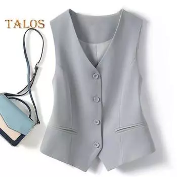 Женский жилет однобортный однотонный без рукавов с V-образным вырезом, облегающий строгий деловой кардиган в стиле ретро для офиса, свадьбы, банкета, жилет S бежевый