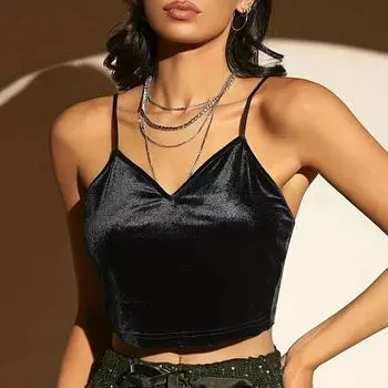 Женский жилет, однотонный топ на бретельках с вышивкой бабочек и v-образным вырезом, без рукавов, облегающий короткий клубный топ, женская одежда S чёрный