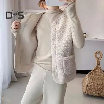 Женский жилет осень-весна с круглым вырезом, толстый флис, карманы, однотонный, без рукавов, застежка-молния, ретро, теплый, для офиса, улицы, дома, отпуска, многослойный XXXL верблюд