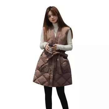 Женский жилет осень-зима 2023, новый тонкий жилет средней длины с v-образным вырезом и зажимом на талии, товары для одежды M чёрный