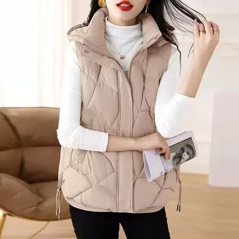 Женский жилет осень-зима большого размера, однотонный, воротник-стойка, прямой, с содержанием хлопка, короткий участок, Kangshou 4XL