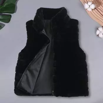 Женский жилет, пальто из искусственного меха, воротник-стойка, кардиган на молнии, без рукавов, однотонный, уютный S розовый