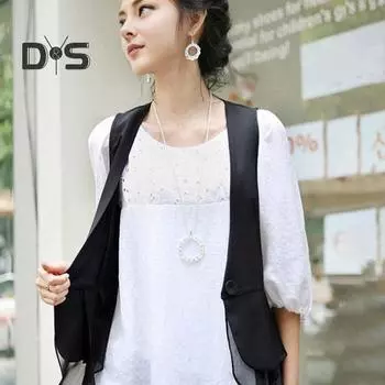 Женский жилет, пальто с застежкой на одну пуговицу, без рукавов, плиссированное, с оборками, сетчатое, пэчворк, приталенное, пиджак, однотонный, повседневный, жилет M чёрный