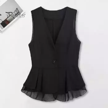 Женский жилет, пальто с застежкой на одну пуговицу, без рукавов, плиссированное, с оборками, сетчатое, пэчворк, приталенное, пиджак, однотонный, повседневный, жилет M белый