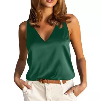 Женский жилет, рубашки без рукавов для женщин, футболки с v-образным вырезом, блузки, повседневные базовые топы, пуловер XxL