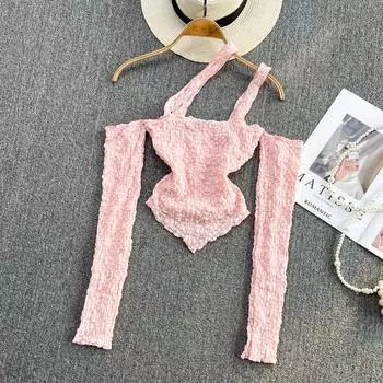 Женский жилет RUGOD с лямкой на шее, лето 2022, модный топ в западном стиле с открытой спиной, облегающий и тонкий короткий топ нестандартной формы