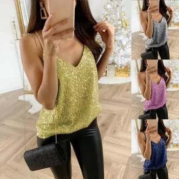 Женский жилет с блестками и V-образным вырезом, осенний топ на тонких бретельках с горячим тиснением L розовый