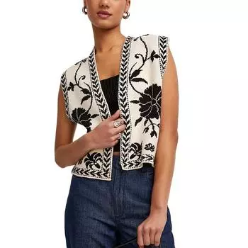 Женский жилет с цветочным принтом без рукавов и открытой передней частью, кардиган в стиле бохо, модный жилет с вышивкой для выхода в свет, топ L золотой