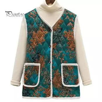 Женский жилет с цветочным принтом, пальто с большими карманами, однобортный кардиган с v-образным вырезом, сохраняющий тепло, ветрозащитная верхняя одежда, свободная женская одежда среднего возраста без рукавов XL красный