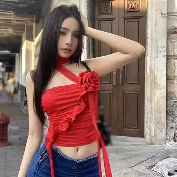 Женский жилет с цветочным украшением, бретелька с бретельками, тонкий топ на бретельках One Size чёрный