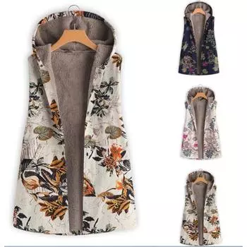 Женский жилет с флисовым зимним пальто и хлопковой повседневная куртка с карманом и капюшоном, свободное весеннее и зимнее пальто без рукавов S