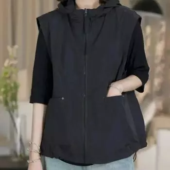 Женский жилет с капюшоном, повседневная модная куртка без рукавов, двусторонняя одежда M