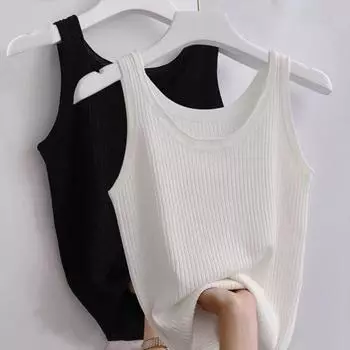 Женский жилет с круглым вырезом без рукавов, свободная майка, сплошной цвет, пуловер из ледяного шелка в рубчик, топы, уличная одежда L чёрный