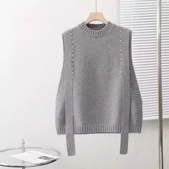 Женский жилет с круглым вырезом, дизайн, вязаная майка для женщин, корейское издание, зарубежный свободный и универсальный свитер, жилет, женский One Size чёрный