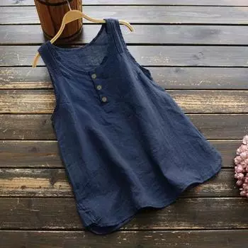 Женский жилет с круглым вырезом, однотонные топы без рукавов, свободный крой, декор на пуговицах, летняя камзол, повседневная одежда 3XL синий
