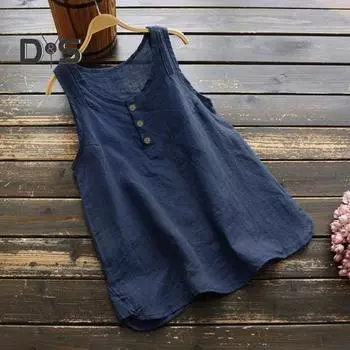 Женский жилет с круглым вырезом, однотонные топы без рукавов, свободный крой, декор на пуговицах, летняя камзол, повседневная одежда 3XL синий