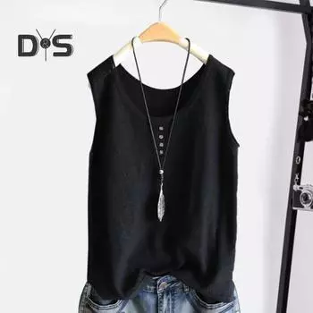 Женский жилет с круглым вырезом, пуговицами, декором, без рукавов, однотонные свободные тонкие летние топы для повседневной носки 2XL кофейный