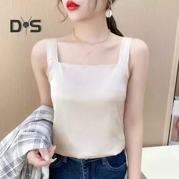 Женский жилет с квадратным воротником без рукавов, гладкие топы, однотонные, дышащие, повседневные, майки, повседневная одежда L зелёный