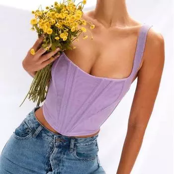 Женский жилет с квадратным вырезом и открытой спиной на подтяжках и открытым пупком S белый