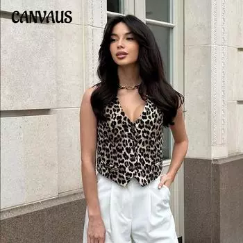 Женский жилет с леопардовым принтом, летние тонкие хлопковые топы, жилеты Spice Girls S цветной печати леопарда