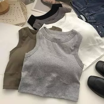 Женский жилет с подкладкой из чистого цвета, сухой, сухой, эластичный, с круглым вырезом, бесшовный охлаждающий укороченный топ без рукавов темно-зеленого