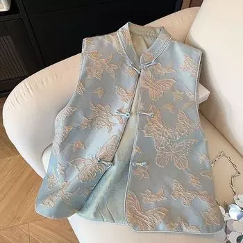 Женский жилет с трехмерным жаккардовым рельефом в виде бабочек, новая темпераментная майка с пряжкой M [Recommended below 50kg]