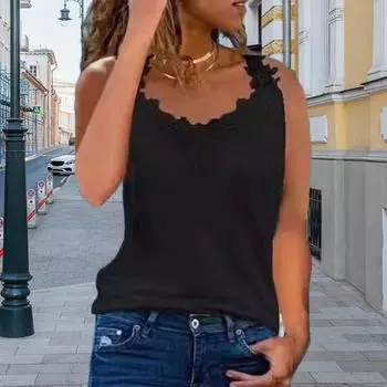 Женский жилет с V-образным вырезом, без рукавов, кружевной топ на бретельках, однотонный, свободный крой, летний жилет для повседневной носки S розовый