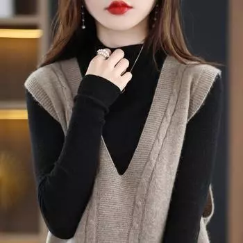 Женский жилет с V-образным вырезом, кашемир Цинхэ, 30% кашемир, 70% шерсть, зимний вязаный пуловер, осенний свитер, кашемировый свитер