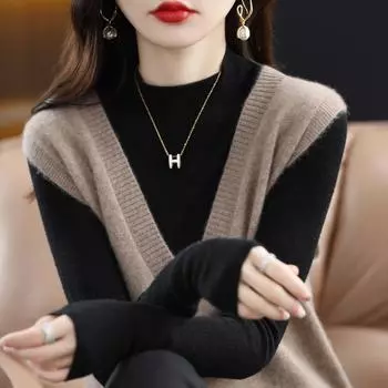 Женский жилет с V-образным вырезом, кашемир Цинхэ, 30% кашемир, 70% шерсть, зимний вязаный пуловер, осенний свитер, кашемировый свитер XXL бежевый