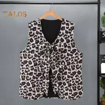 Женский жилет с v-образным вырезом на шнуровке и бантом, пальто с высокой талией, прямые широкие длинные брюки, жилет с леопардовым принтом, брюки